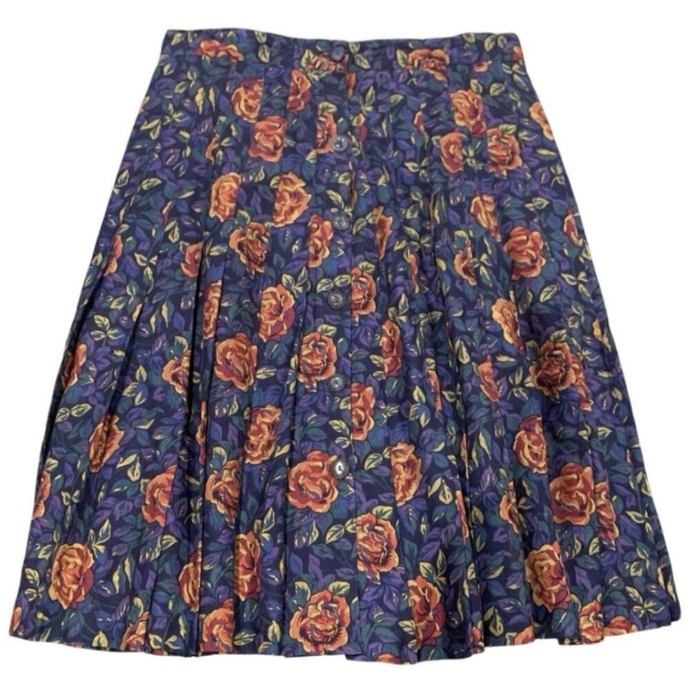Vintage Womens GAP Floral Pleated Skirt Rayon Knee Length 28x22” 90s